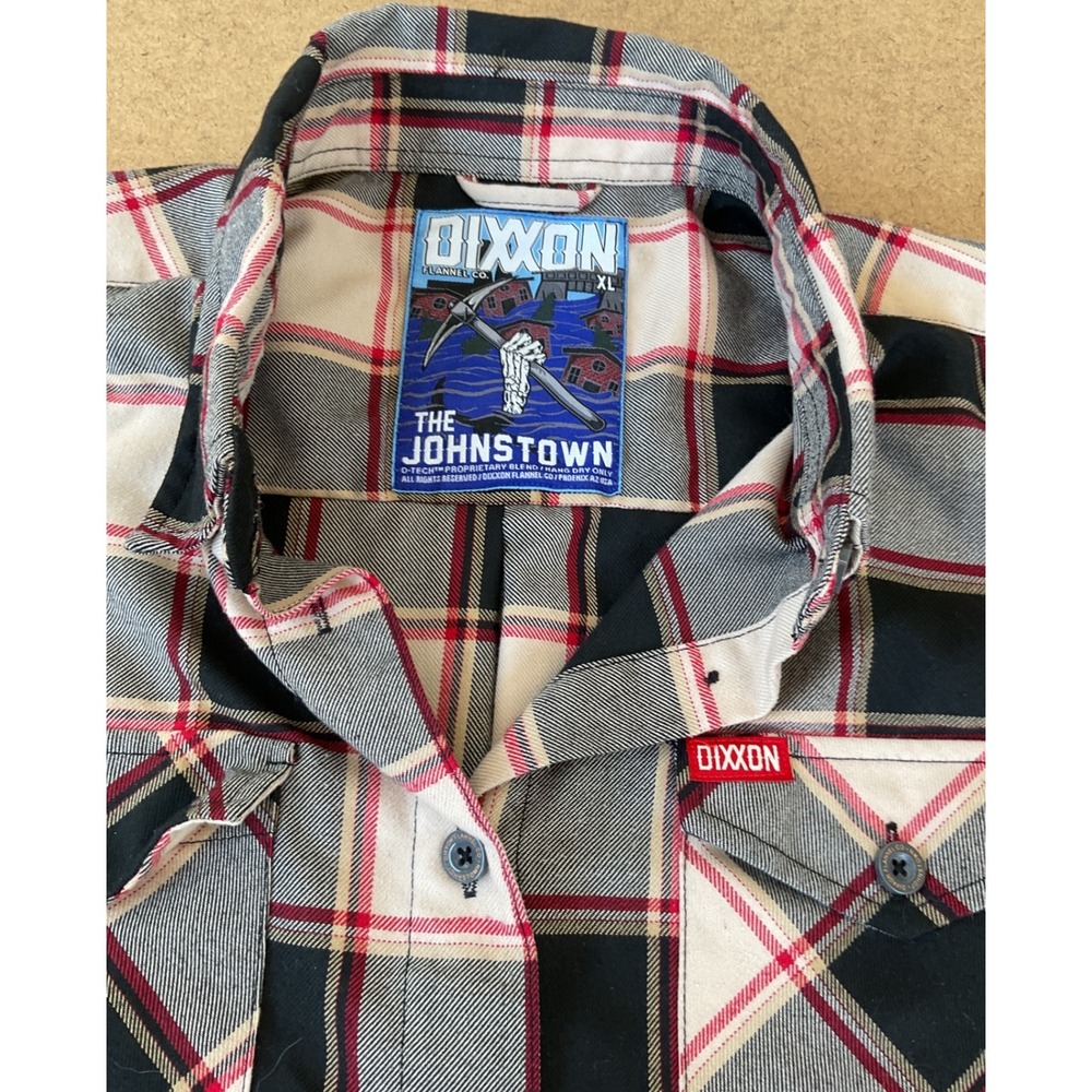 Dixxon Flannel Co The Johnstown Plaid Button Down Shirt Womens XL Black Red